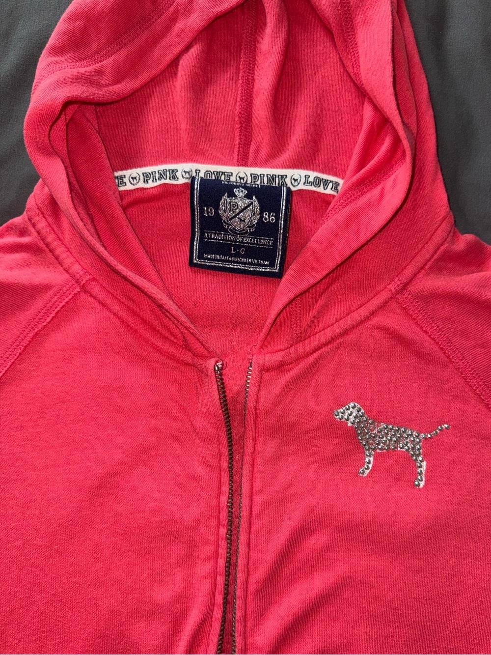 Victoria’s Secret PINK Y2K Rhinestone Peace Sign Zip Hoodie Large McBling Barbie